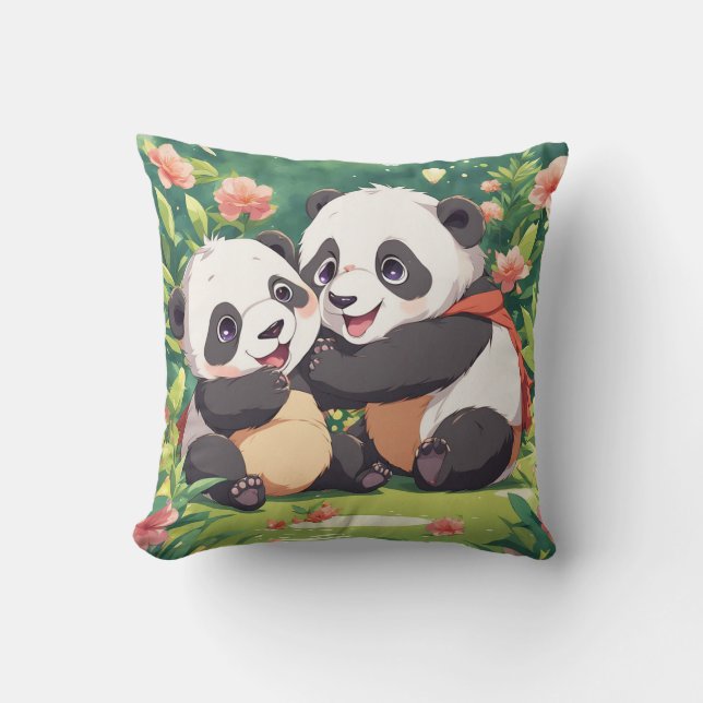 Söta lekfulla små pandas - Anime stil Kudde (Framsida)