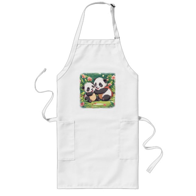 Söta lekfulla små pandas - Anime stil Långt Förkläde (Framsidan)