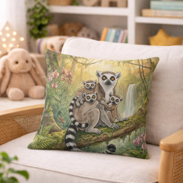 Söta Lemur Mamma Och Babydjur Djur I Djungeln Kudde