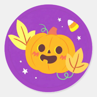 Söta lila glada halloween-pumpa-dekaler runt klistermärke