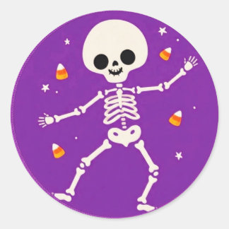Söta lila glada halloween-skelettdekaler runt klistermärke