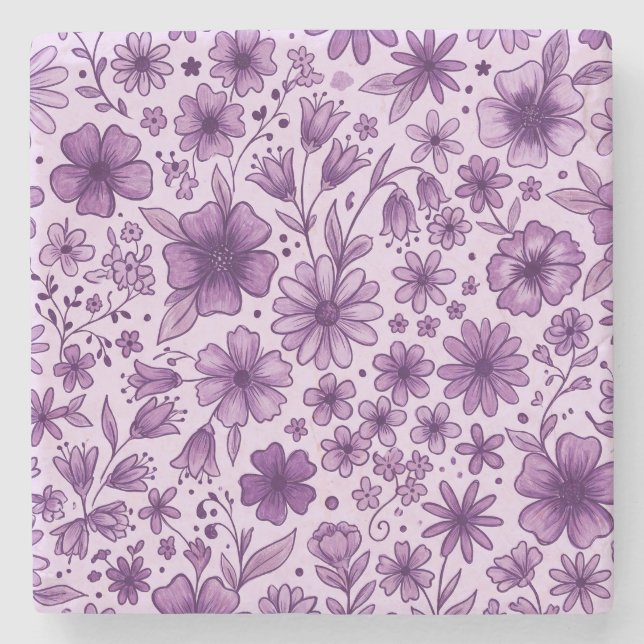 Söta lila lavendelblommor vilda blommor stenunderlägg (Framsidan)