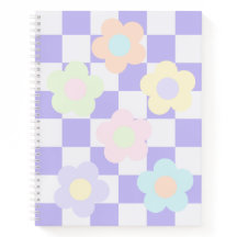 Söta lila rutmönster och pastellfärgade blommor