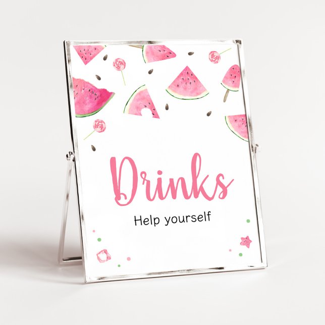 Söta lilla Baby Watermelon Baby Shower Drinks Poster (Watermelon Sweet Little Baby Shower Drinks Sign)