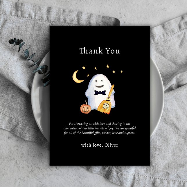 Söta lilla Boo-spöket Hålloween Baby Shower  Tack Kort (Cutie Little Boo Ghost Hollaween Baby Shower Thank You Card)