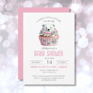Söta lilla Cupkaka Pastel Rosa Girl Baby Shower Inbjudningar