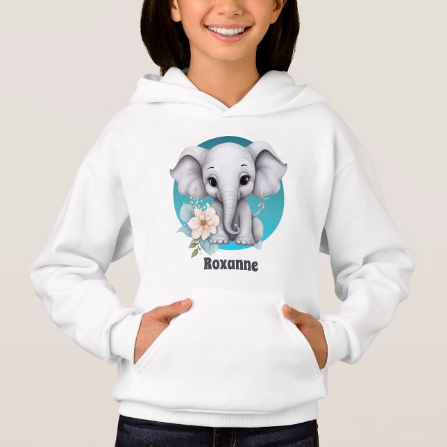 Söta, lilla elefant, lägg till namn-flickor t shirt (Framsida)