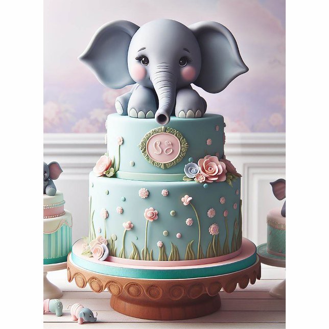 SÖTA LILLA ELEFANTER LAGKAKA (Elephant Baby Layer Cake Baby Shower Invitation)