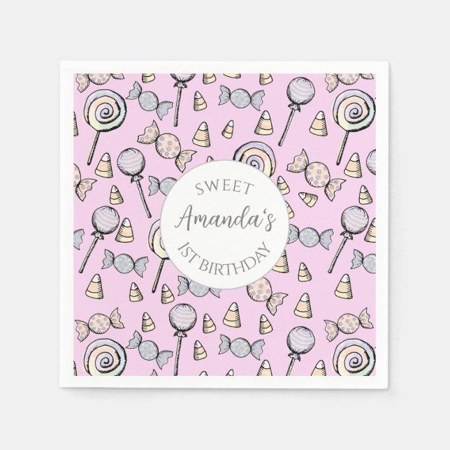 Söta lilla ett godistema 1:a födelsedag Anpassning Pappersservett (Framsidan)