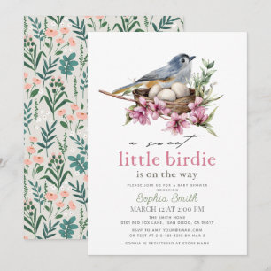 Söta lilla fågelblomsterbo flicka baby shower inbjudningar
