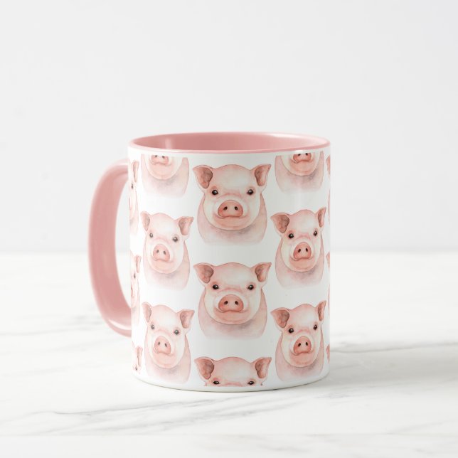 Söta lilla gris unge rosa rosa grisar landsbygd mugg (Framsida vänster)