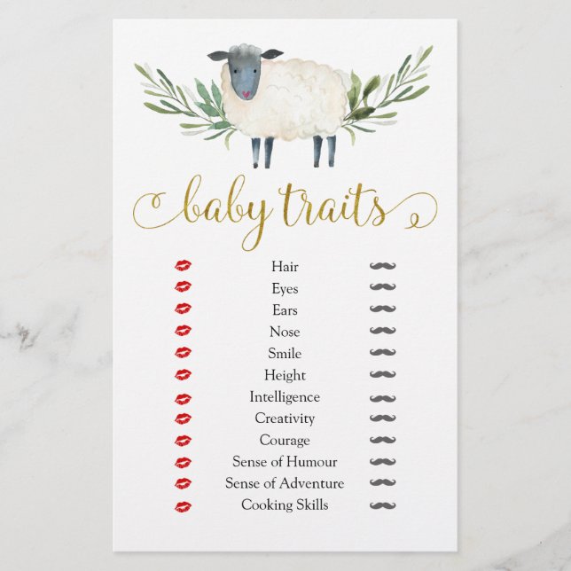 Söta lilla Lamb Greenery Baby Shower Baby Traits (Framsida)