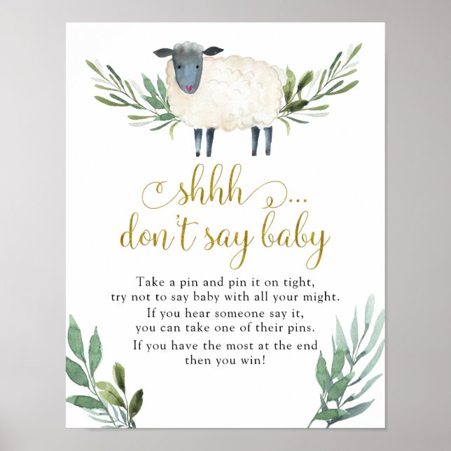 Söta lilla Lamb Greenery Säg inte Baby Poster (Framsidan)