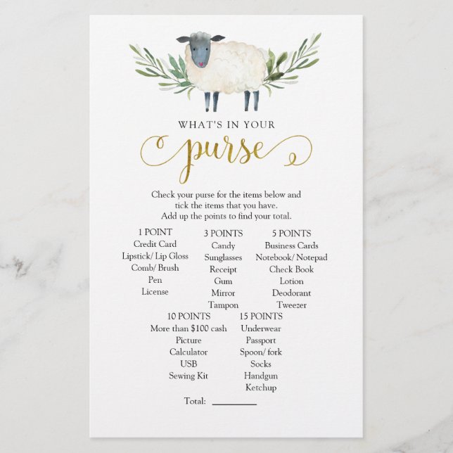 Söta lilla Lamb Greenery What's in Your Purse (Framsida)