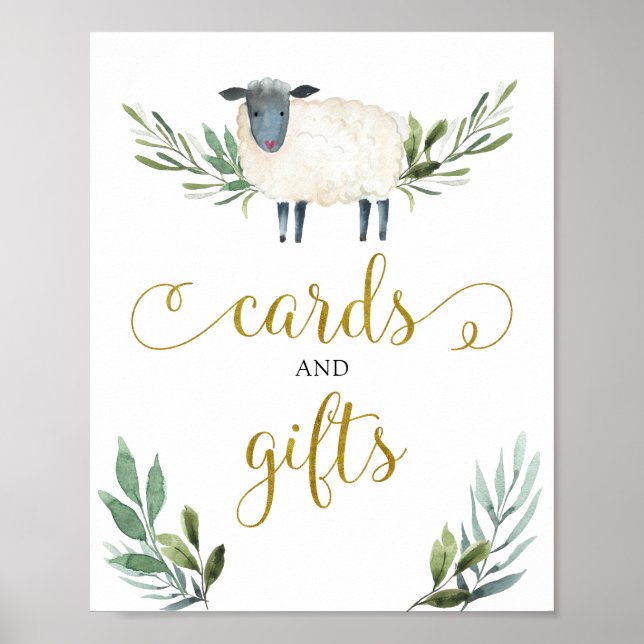 Söta lilla Lamb Grey Cards och presentkort Poster (Framsidan)