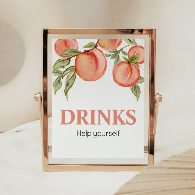 Söta lilla Peach Baby Shower Drinks Poster (Peach Summer Baby Shower Drinks Sign)