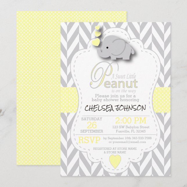 Söta lilla Peanut Elephant Baby Shower 🐘 Inbjudningar (Fram/baksida)