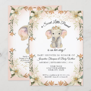 Söta lilla Peanut Elephant Blommigt Baby Shower Inbjudningar