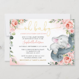 Söta lilla Peanut Girl Elephant Baby Shower Invi Inbjudningar