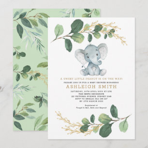 Söta lilla Peanut Greenery Elephant Baby Shower Inbjudningar