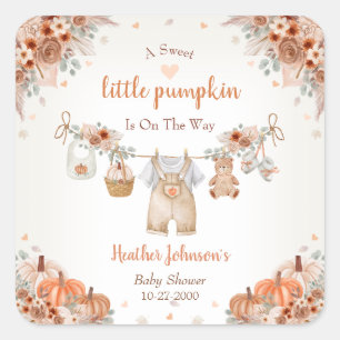 Söta lilla pumpa Höst Baby Shower Fyrkantigt Klistermärke