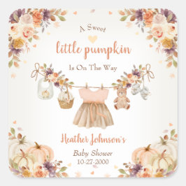 Söta lilla pumpa Höst Baby Shower Fyrkantigt Klistermärke