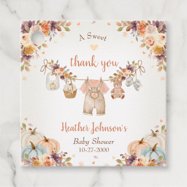 Söta lilla pumpa höst baby shower gåvor etiketter (Framsida)