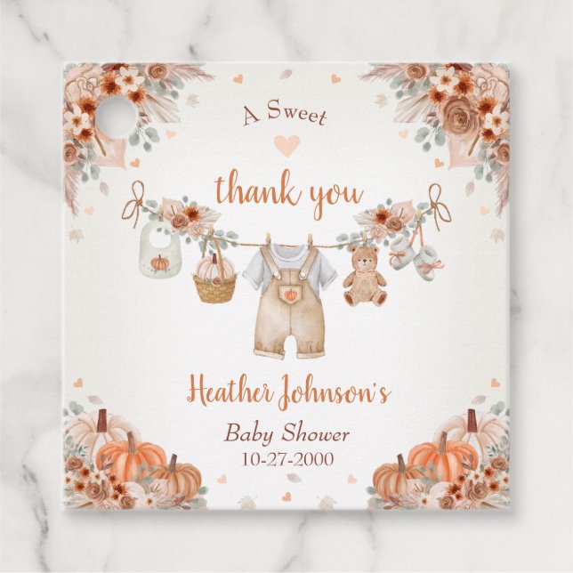 Söta lilla pumpa Höst Baby Shower Gåvor Etiketter (Framsida)
