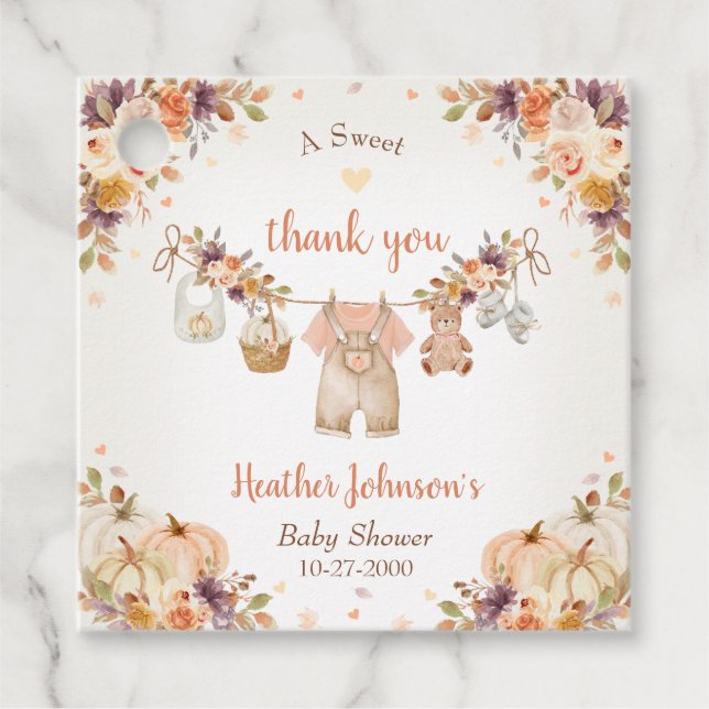 Söta lilla pumpa Höst Baby Shower Gåvor Etiketter (Framsida)