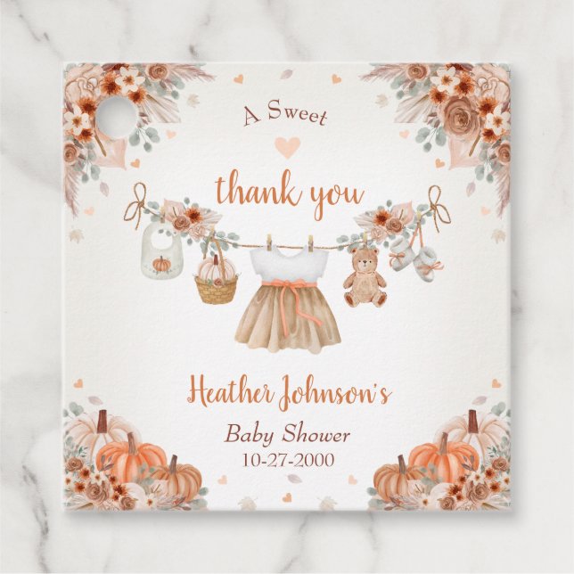 Söta lilla pumpa Höst Baby Shower Gåvor Etiketter (Framsida)