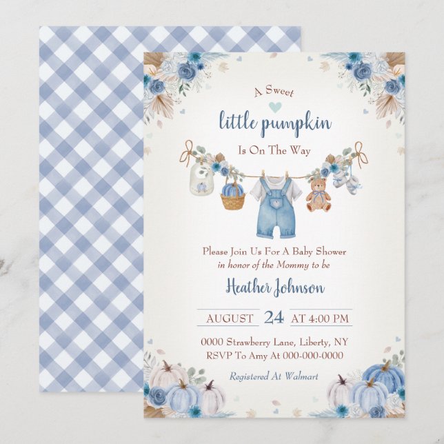 Söta lilla pumpa Höst Baby Shower Inbjudningar (Fram/baksida)