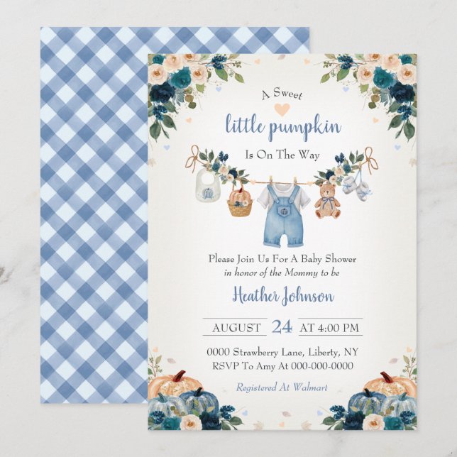 Söta lilla pumpa Höst Baby Shower Inbjudningar (Fram/baksida)