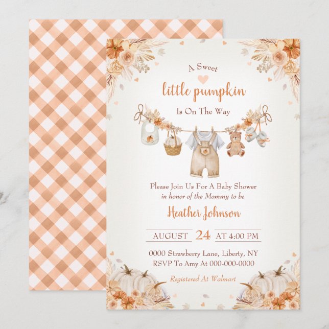 Söta lilla pumpa Höst Baby Shower Inbjudningar (Fram/baksida)
