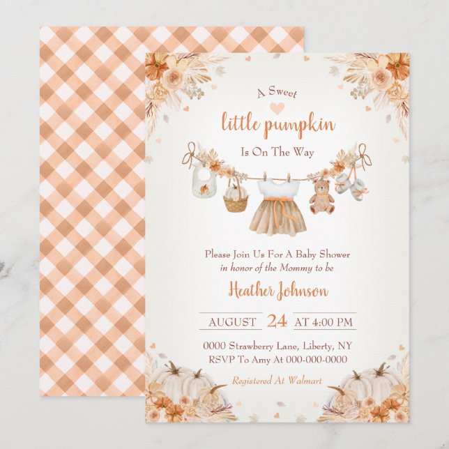 Söta lilla pumpa Höst Baby Shower Inbjudningar (Fram/baksida)