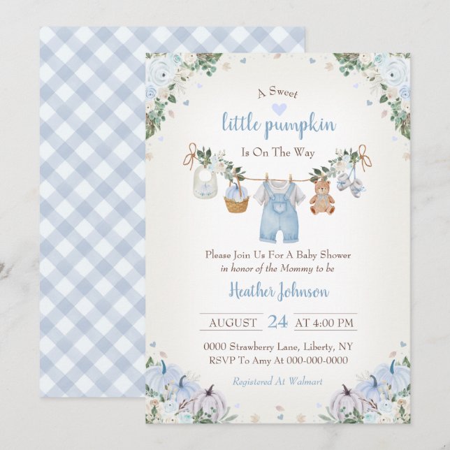 Söta lilla pumpa Höst Baby Shower Inbjudningar (Fram/baksida)