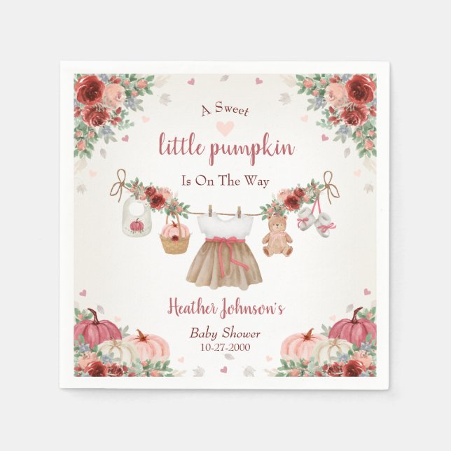 Söta lilla pumpa höst baby shower pappersservett (Framsidan)