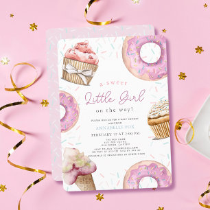 Söta lilla Rosan Cuppie & Donut Baby Shower Inbjudningar