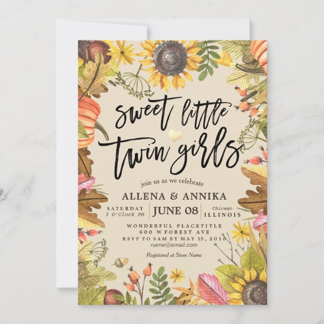 Söta lilla Twin Girls-inbjudningar till babyskor Inbjudningar (Framsida)