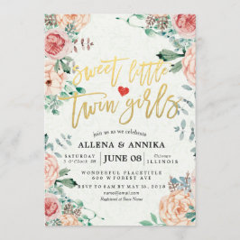 Söta lilla Twin Girls-inbjudningar till babyskor Tack Kort