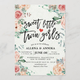 Söta lilla Twin Girls-inbjudningar till babyskor Tack Kort