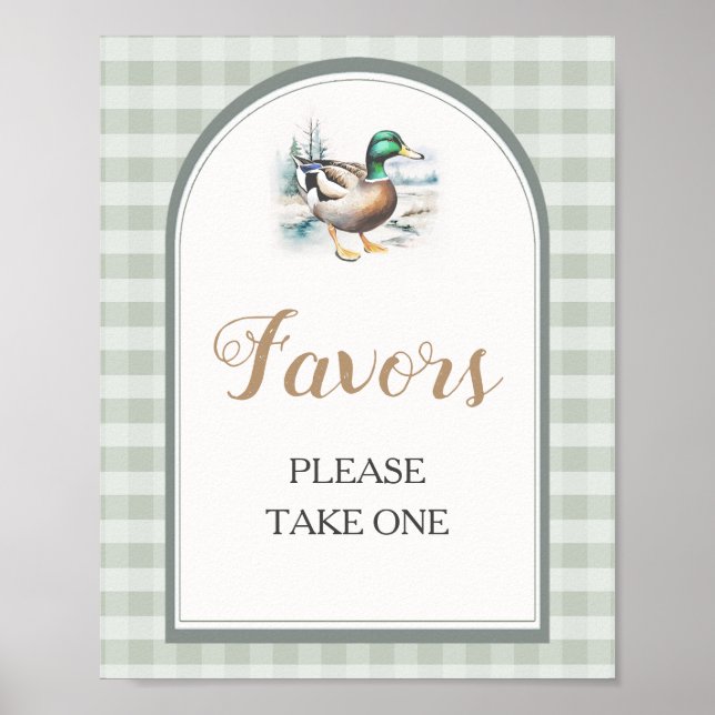 Söta lille Duckling Gingham Baby Shower Favors fav Poster (Framsidan)