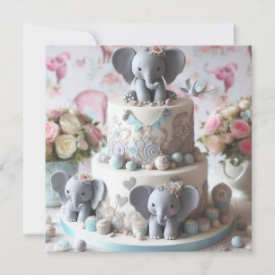 SÖTA LITEN ELEFANT TEMA FÖDELSEDAGSTÅRTA FÖR BARN KORT