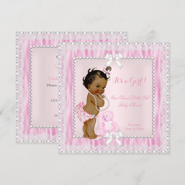 Söta Little Girl Baby Shower Pearls Snöre Ethnic Inbjudningar (Fram/baksida)
