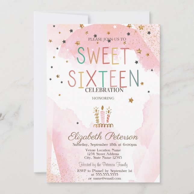 Söta Ljusstjärnor Färgglada Sweet 16 Inbjudningar (Framsida)