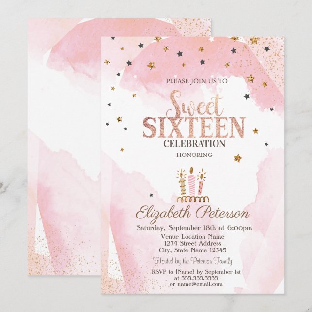 Söta Ljusstjärnor Sweet 16 Inbjudningar (Fram/baksida)