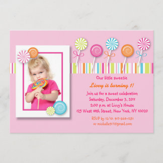 Söta Lollipop Candy Birthday-inbjudningar Inbjudningar