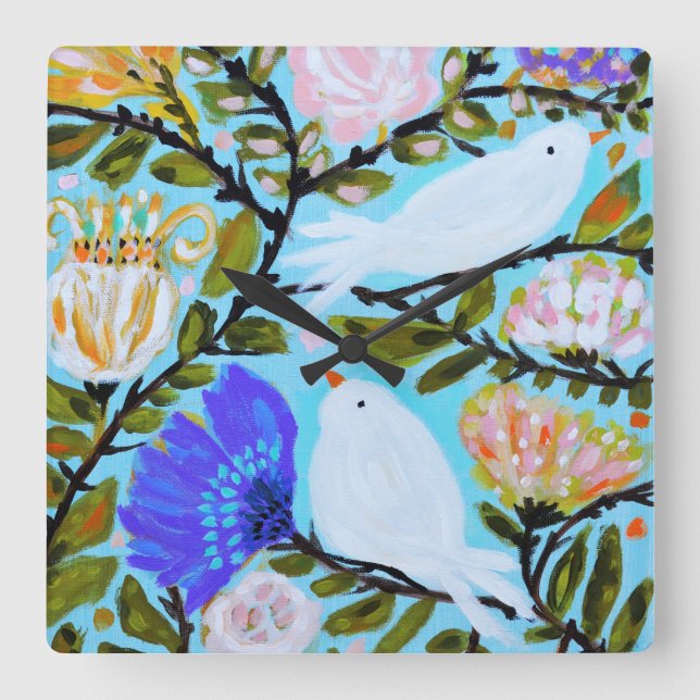 Söta Love birds II Fyrkantig Klocka (Framsida)
