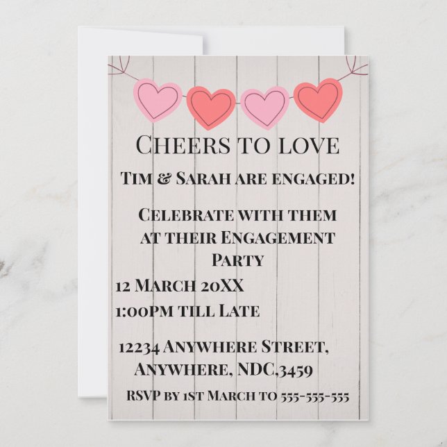 Söta Lovehearts på vit trähylla Inbjudningar (Framsida)