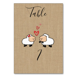Söta, lustigt tecknad får i kärlek-bäcken bordsnummer