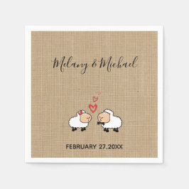 Söta, lustigt tecknad får i kärlek-bäcken pappersservett